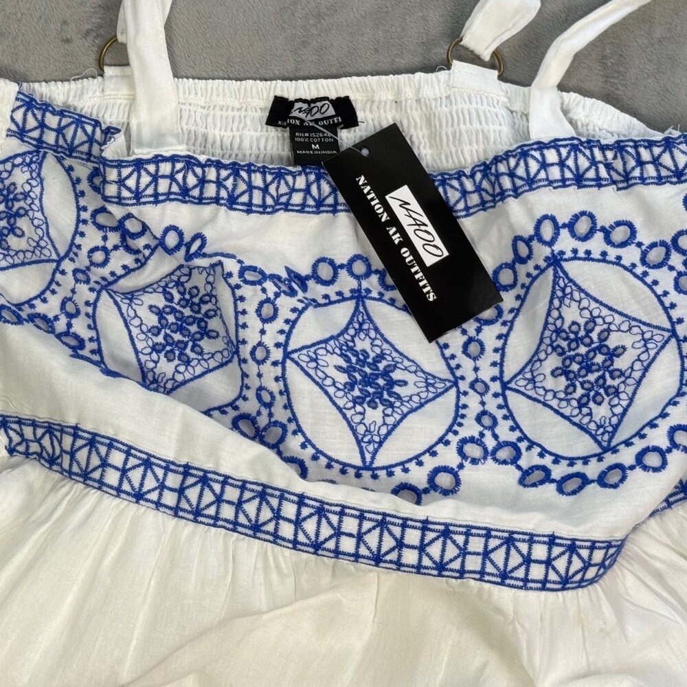 NAOO White Cotton Embroidered Eyelet Midi Dress - Picture 4 of 7